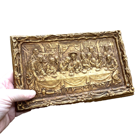 Vintage Last Supper 3D Plaque Wall Hanging Religious Home Decor Wood Look Detail - Picture 8 of 8